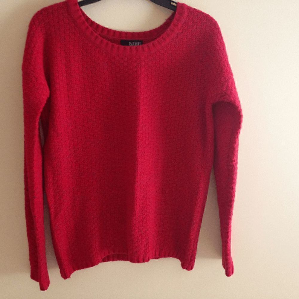 a.n.a Womens Pullover Crew Neck Waffle Knit Sweater Red Sz PM